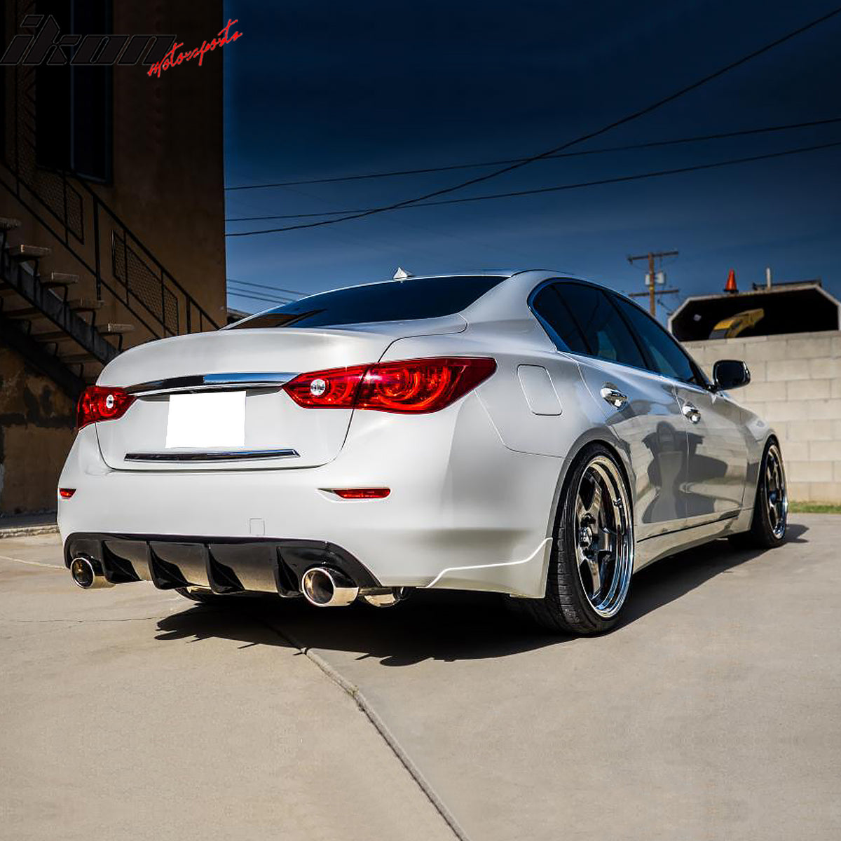 IKON MOTORSPORTS Rear Bumper Lip, Compatible with 2014-2017 INFINITI Q50, Sport ST Style Unpainted Black PU Shark Fin Rear Bumper Valance Spoiler, Airflow Extension, 1Piece