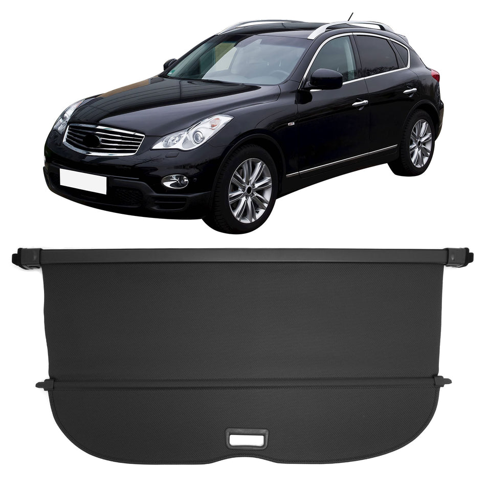 IKON MOTORSPORTS, Rear Retractable Cargo Cover, Compatible with 2014-2017 INFINITI QX50 + 2008-2013 INFINITI EX35 & EX37, ABS Aluminum Vinyl Trunk Security Luggage Shield Shade, Carbon Fiber Texture