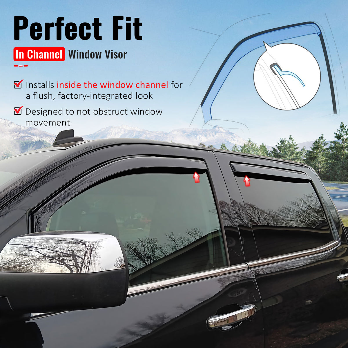 Fits 14-18 Chevrolet Silverado & GMC Sierra 1500 Crew In-Channel Window Visors