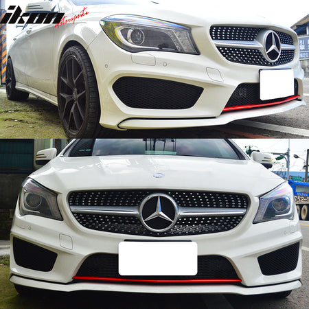 IKON MOTORSPORTS Front Bumper Lip Trim Cover, Compatible with  2014-2018 Mercedes-Benz CLA-Class W117 C117 AMG Sport Sedan, DTO Style Painted Red PP Polypropylene Front Lower Bumper Molding Trim