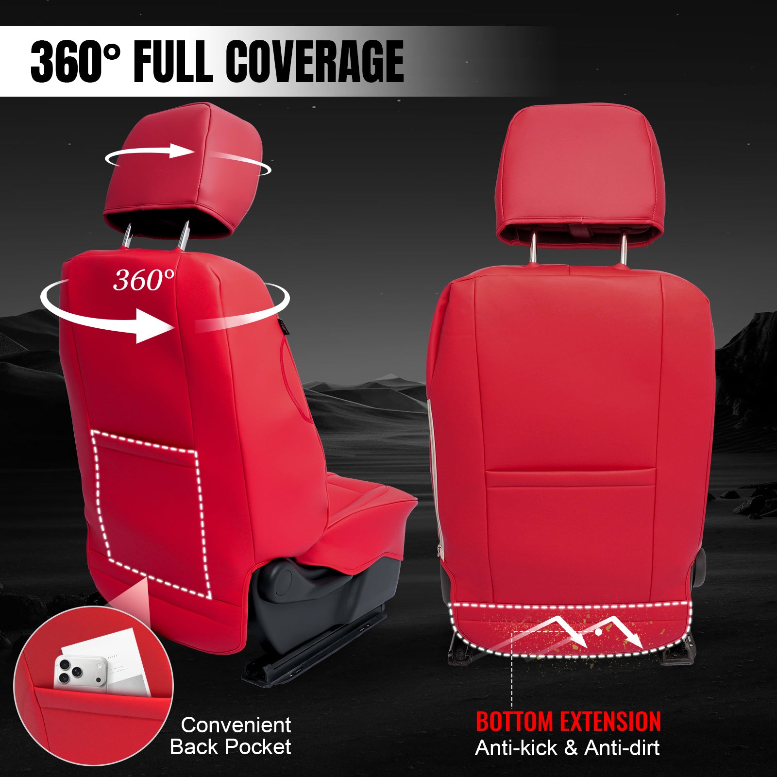 IKON MOTORSPORTS Car Seat Covers Compatible with 2014-2018 Chevy Silverado 1500 & GMC Sierra 1500, Waterproof Easy Clean PVC Driver Seat Cushion Protector Cover (Front Row, Red)