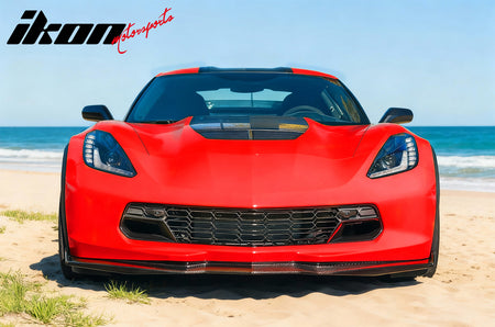 IKON MOTORSPORTS Front Grille W/ Camera Hole, Compatible with 2014-2019 Chevy Corvette C7 Stingray/Grand Sport/Z06/Z51, C7 Z06 Style Gloss Black ABS Replacement Clip on Front Bumper Hood Grill 1PC