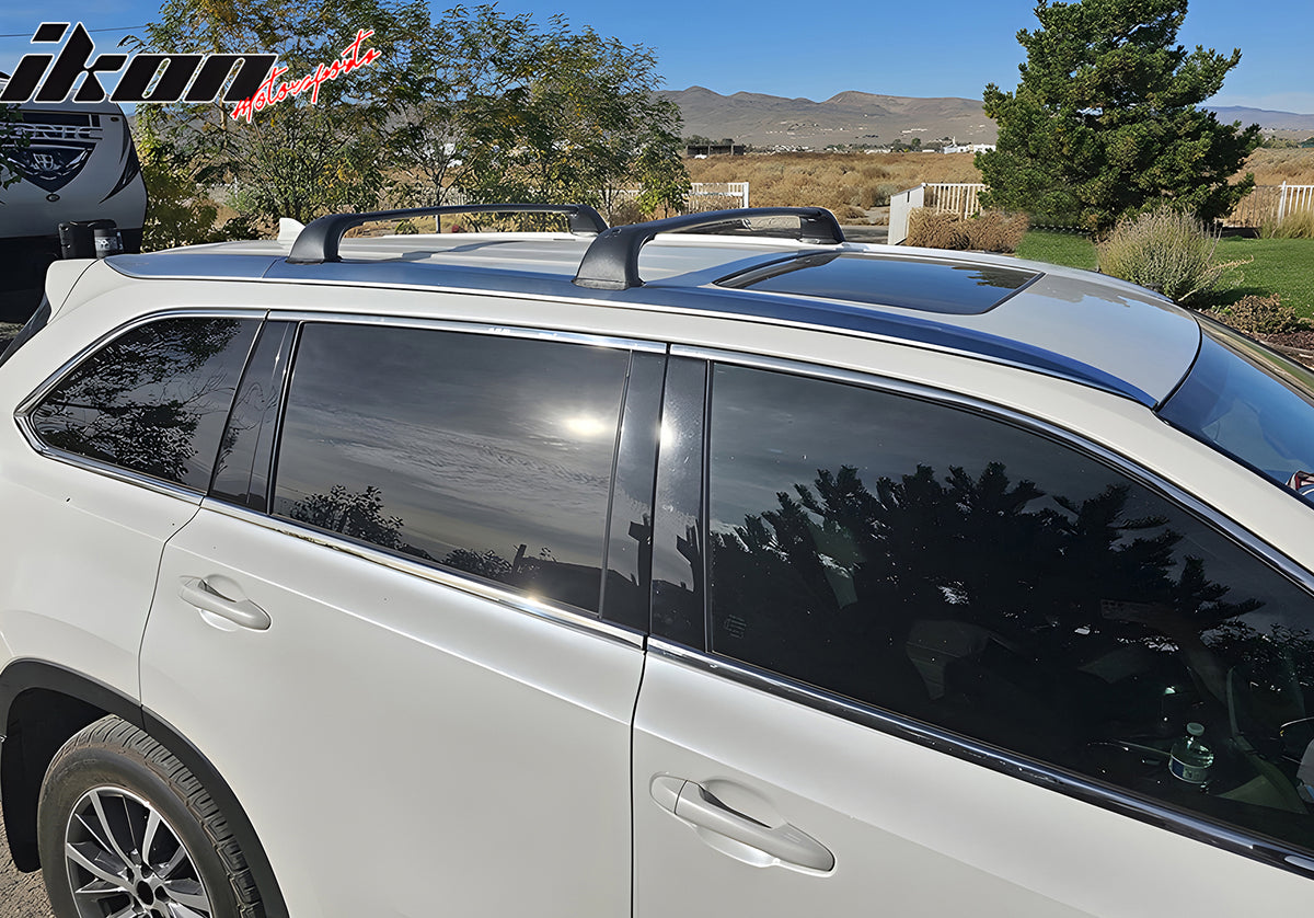 IKON MOTORSPORTS, Roof Rack Cross Bars Compatible With 2014-2019 Toyota Highlander All Models, Black Top Crossbar Cargo Luggage Carrier W/ Locks Aluminum