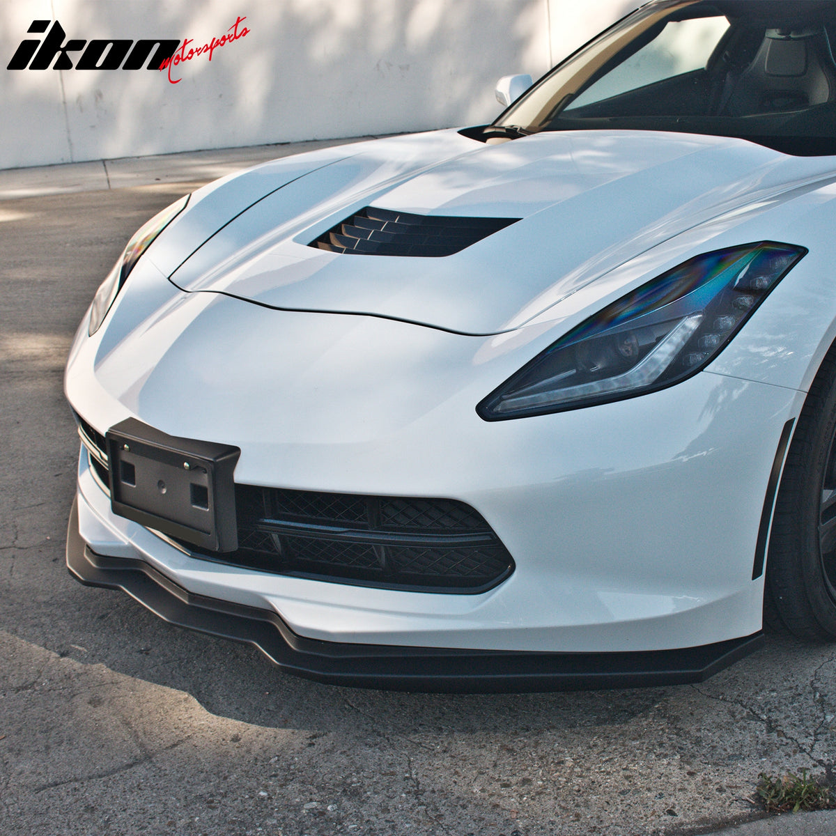 IKON MOTORSPORTS Front Bumper Lip, Compatible with 2014-2019 Chevrolet Corvette, Unpainted Black PU Polyurethane Air Dam Chin Spoiler Protector Splitter