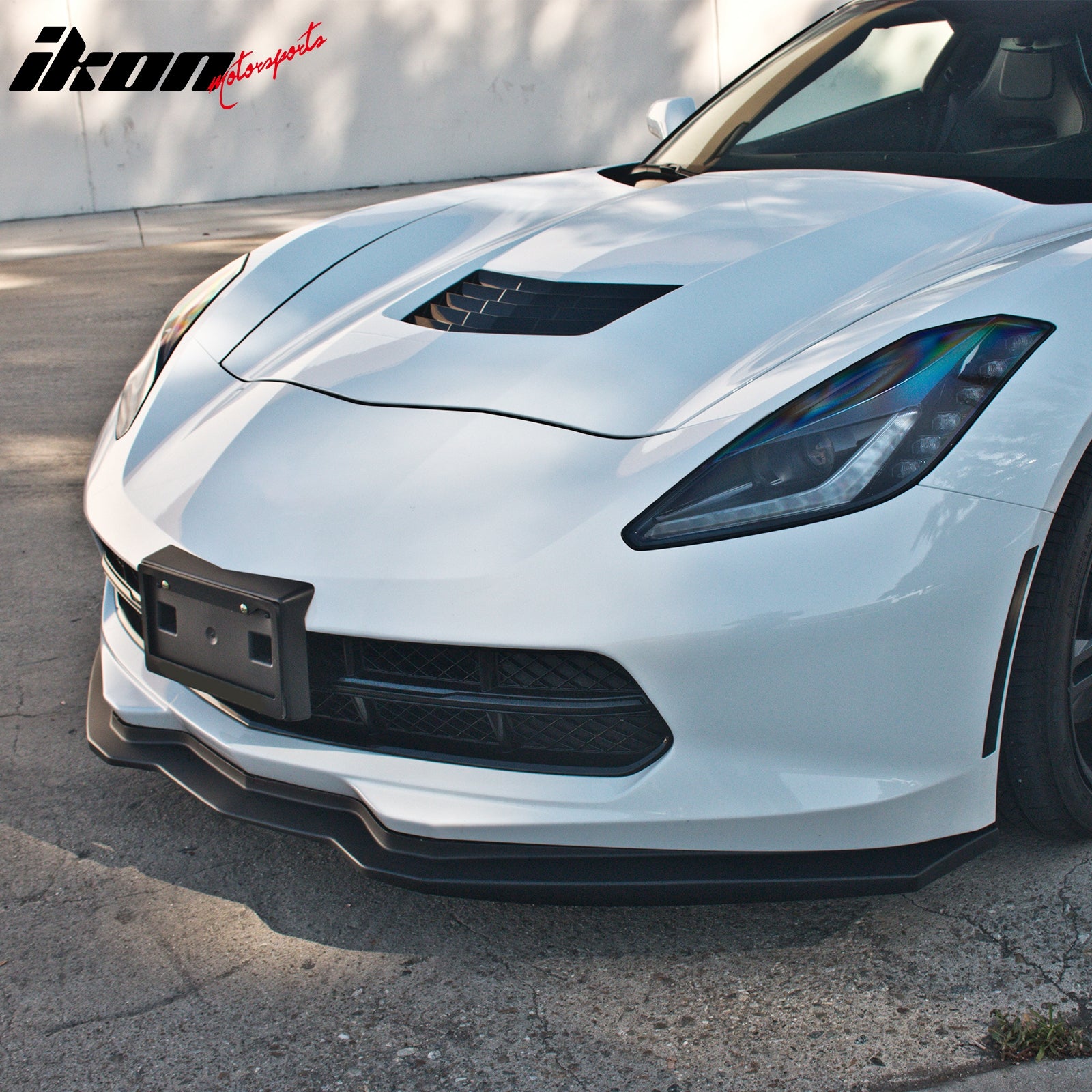 IKON MOTORSPORTS Front Bumper Lip, Compatible with 2014-2019 Chevrolet Corvette, Unpainted Black PU Polyurethane Air Dam Chin Spoiler Protector Splitter
