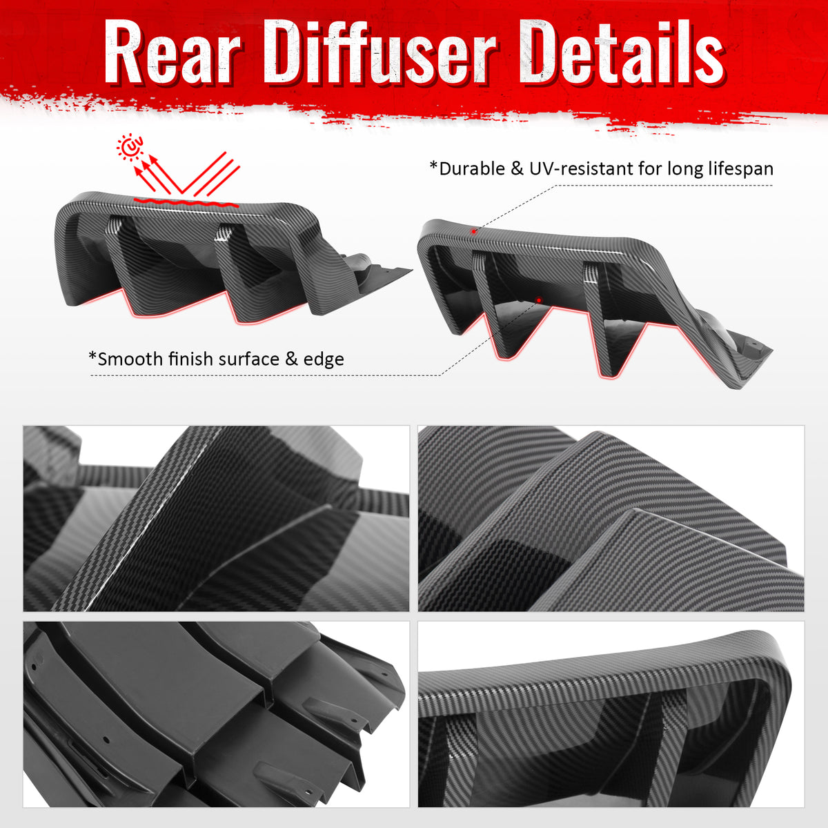 Fits 14-19 Corvette C7 IKON Style Rear Bumper Diffuser Lip PP Carbon Fiber Print