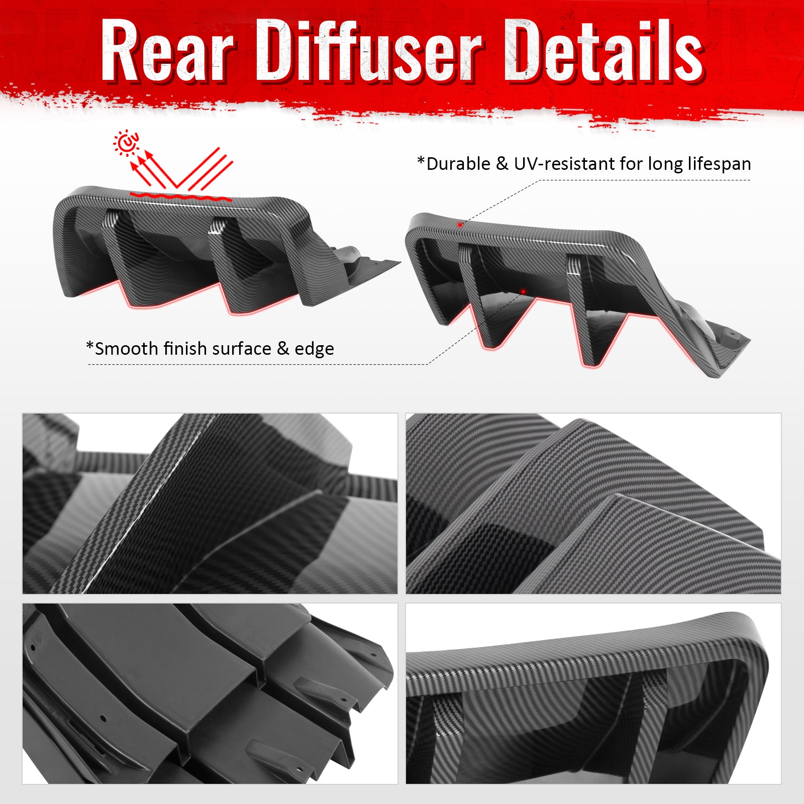 Fits 14-19 Corvette C7 IKON Style Rear Bumper Diffuser Lip PP Carbon Fiber Print