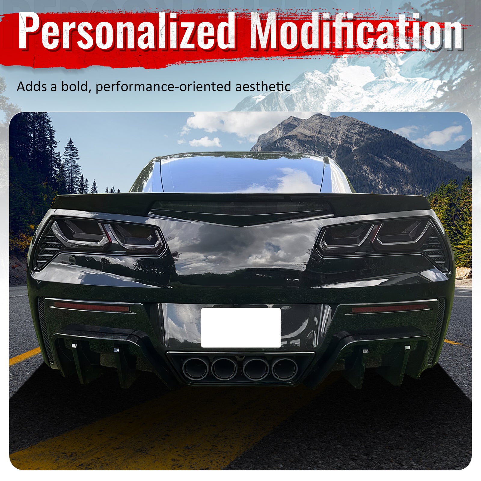 Fits 14-19 Corvette C7 IKON Style Rear Bumper Diffuser Lip PP Carbon Fiber Print