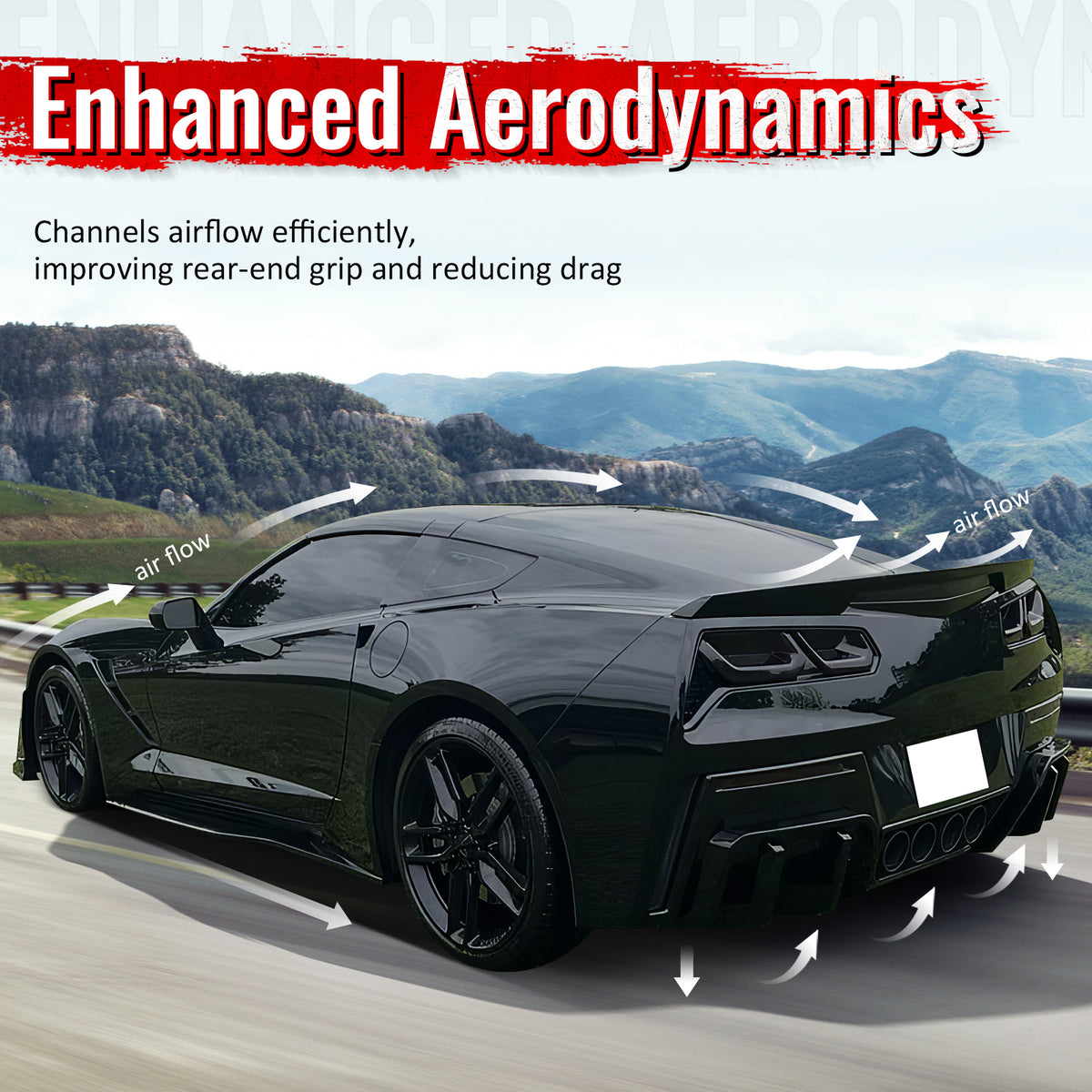 Fits 14-19 Corvette C7 IKON Style Rear Bumper Diffuser Lip PP Carbon Fiber Print