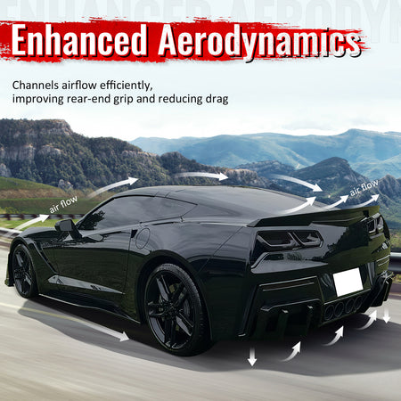 Fits 14-19 Corvette C7 IKON Style Rear Bumper Diffuser Lip PP Carbon Fiber Print