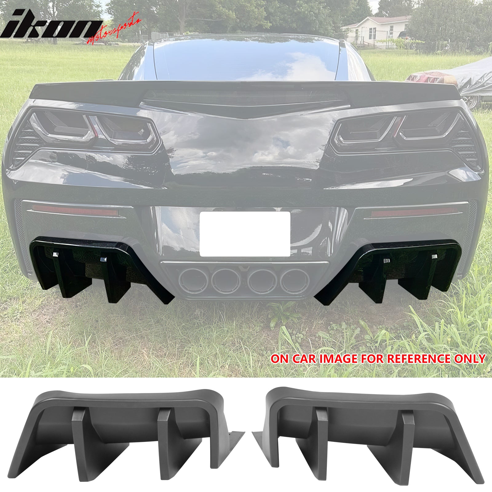 IKON MOTORSPORTS Rear Bumper Lip, Compatible with 2014-2019 Chevrolet Corvette C7 Convertible Coupe, IKON Style PP Injection Shark Fin Rear Lower Spoiler Air Dam Chin Valance Splitter 4PCS