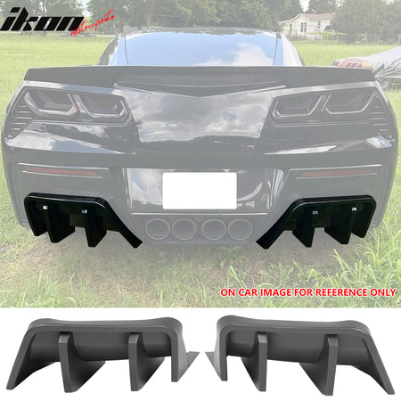 IKON MOTORSPORTS Rear Bumper Lip, Compatible with 2014-2019 Chevrolet Corvette C7 Convertible Coupe, IKON Style PP Injection Shark Fin Rear Lower Spoiler Air Dam Chin Valance Splitter 4PCS