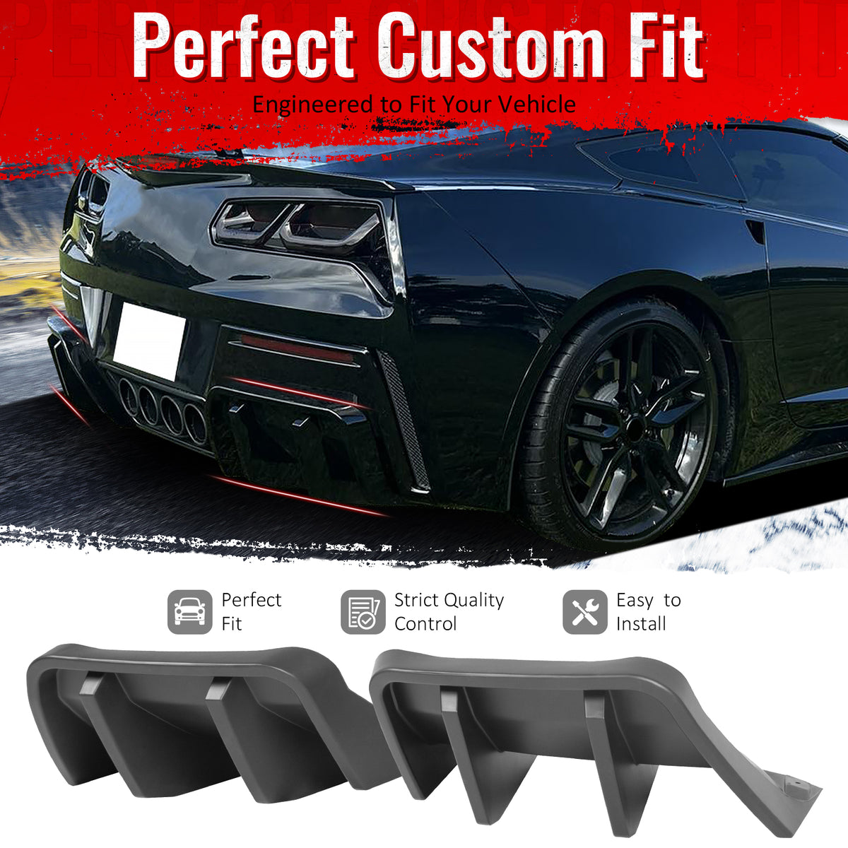 Fits 14-19 Chevrolet Corvette C7 IKON Rear Bumper Diffuser Lip PP