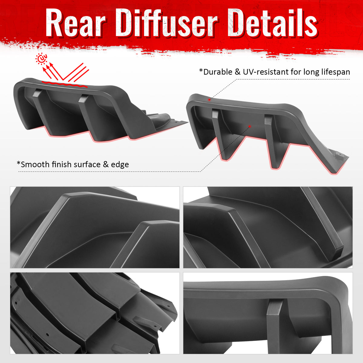 Fits 14-19 Chevrolet Corvette C7 IKON Rear Bumper Diffuser Lip PP