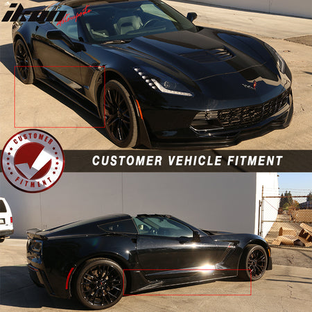 Side Skirts Compatible With 2014-2019 Chevrolet Corvette C7, Stingray Black PU Sideskirts Rocker Moulding Trim Bottom Line by IKON MOTORSPORTS, 2015 2016 2017 2018