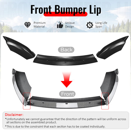 Fits 14-19 Ford Fiesta ST & ST Line IKON Front Bumper Lip Carbon Fiber Print 3PC