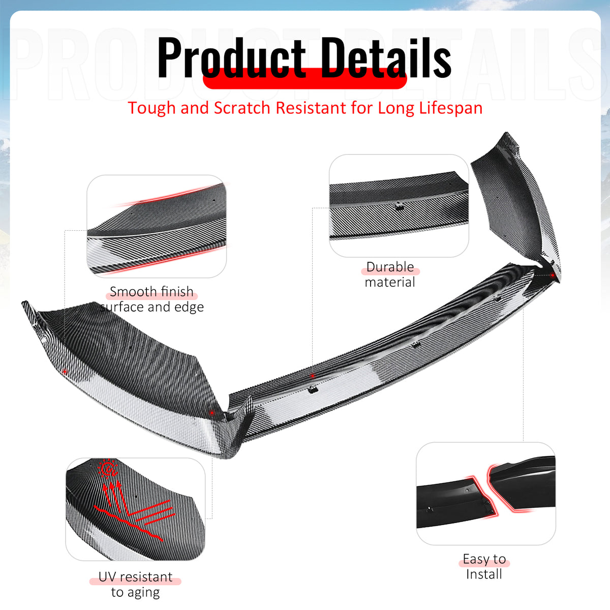 Fits 14-19 Ford Fiesta ST & ST Line IKON Front Bumper Lip Carbon Fiber Print 3PC