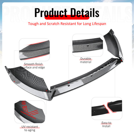 Fits 14-19 Ford Fiesta ST & ST Line IKON Front Bumper Lip Carbon Fiber Print 3PC