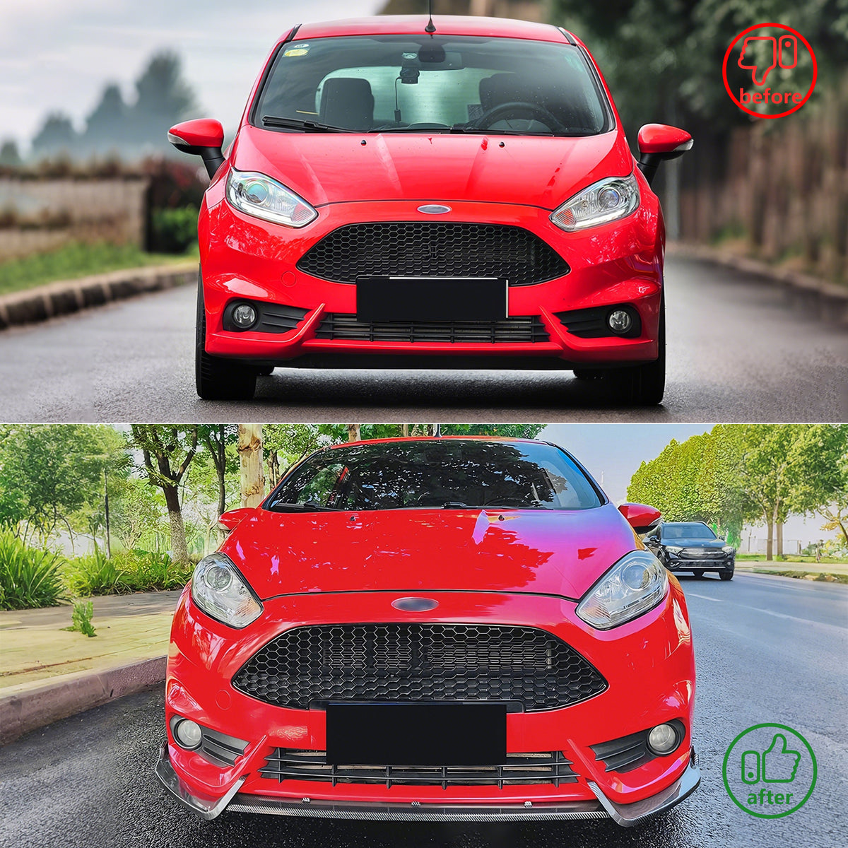 Fits 14-19 Ford Fiesta ST & ST Line IKON Front Bumper Lip Carbon Fiber Print 3PC