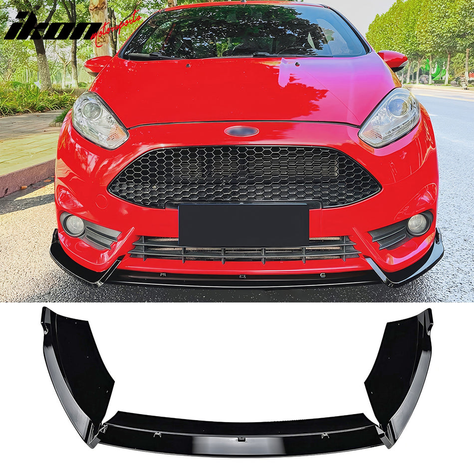 2014-2019 Ford Fiesta ST & ST Line 3PCS Front Lower Bumper Lip Air Dam Chin Spoiler Splitter IKON Style Painted Gloss Black ABS Plastic
