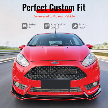 IKON MOTORSPORTS Front Bumper Lip Splitters, Compatible with 2014-2019 Ford Fiesta ST & ST Line, IKON Style Gloss Black ABS Plastic Air Dam Chin Spoiler Protector Splitter 3PCS