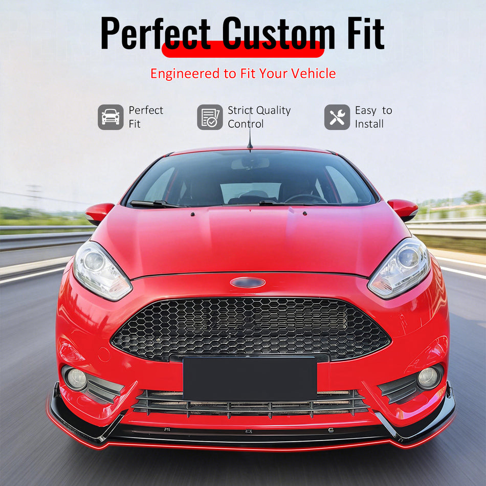 IKON MOTORSPORTS Front Bumper Lip Splitters, Compatible with 2014-2019 Ford Fiesta ST & ST Line, IKON Style Gloss Black ABS Plastic Air Dam Chin Spoiler Protector Splitter 3PCS
