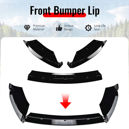 Fits 14-19 Ford Fiesta ST & ST Line IKON Style Front Bumper Lip Gloss Black 3PCS