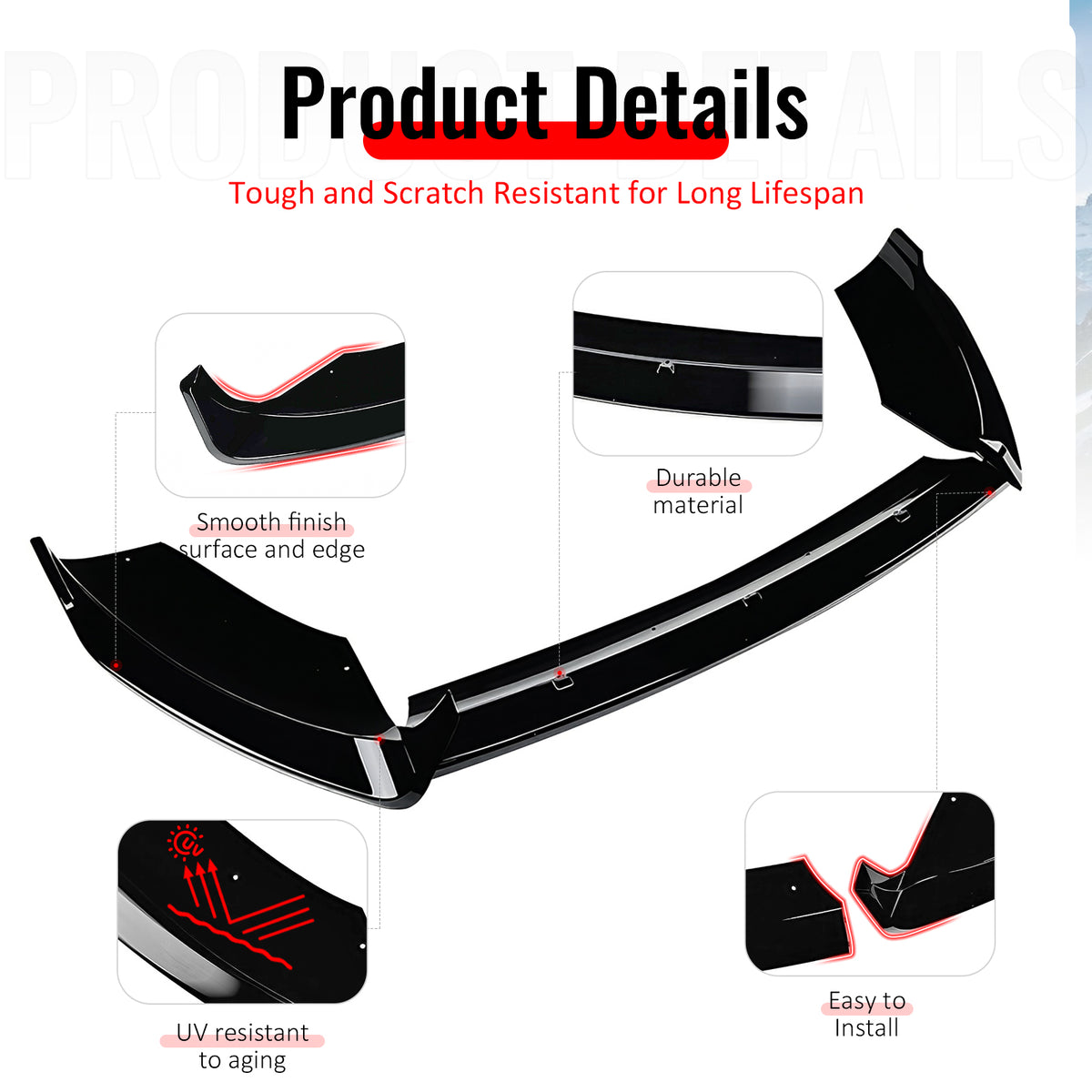 Fits 14-19 Ford Fiesta ST & ST Line IKON Style Front Bumper Lip Gloss Black 3PCS