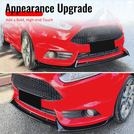 Fits 14-19 Ford Fiesta ST & ST Line IKON Style Front Bumper Lip Gloss Black 3PCS