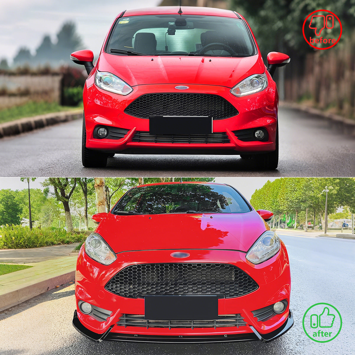 Fits 14-19 Ford Fiesta ST & ST Line IKON Style Front Bumper Lip Gloss Black 3PCS