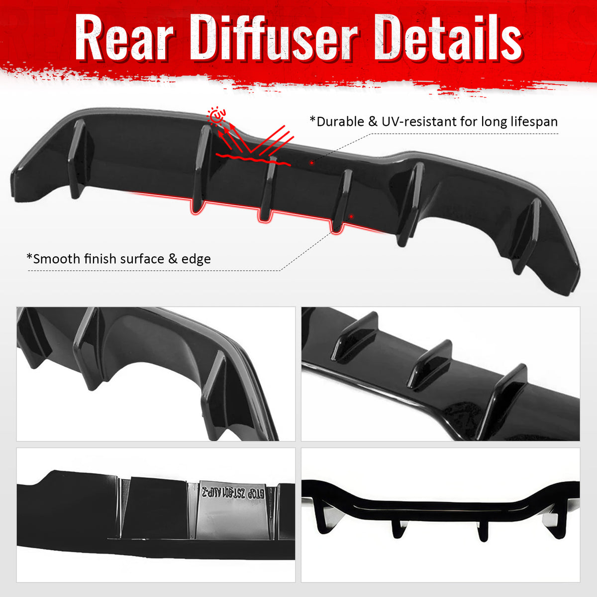 Fits 14-19 Ford Fiesta ST & ST Line IKON Style Rear Bumper Diffuser Gloss Black