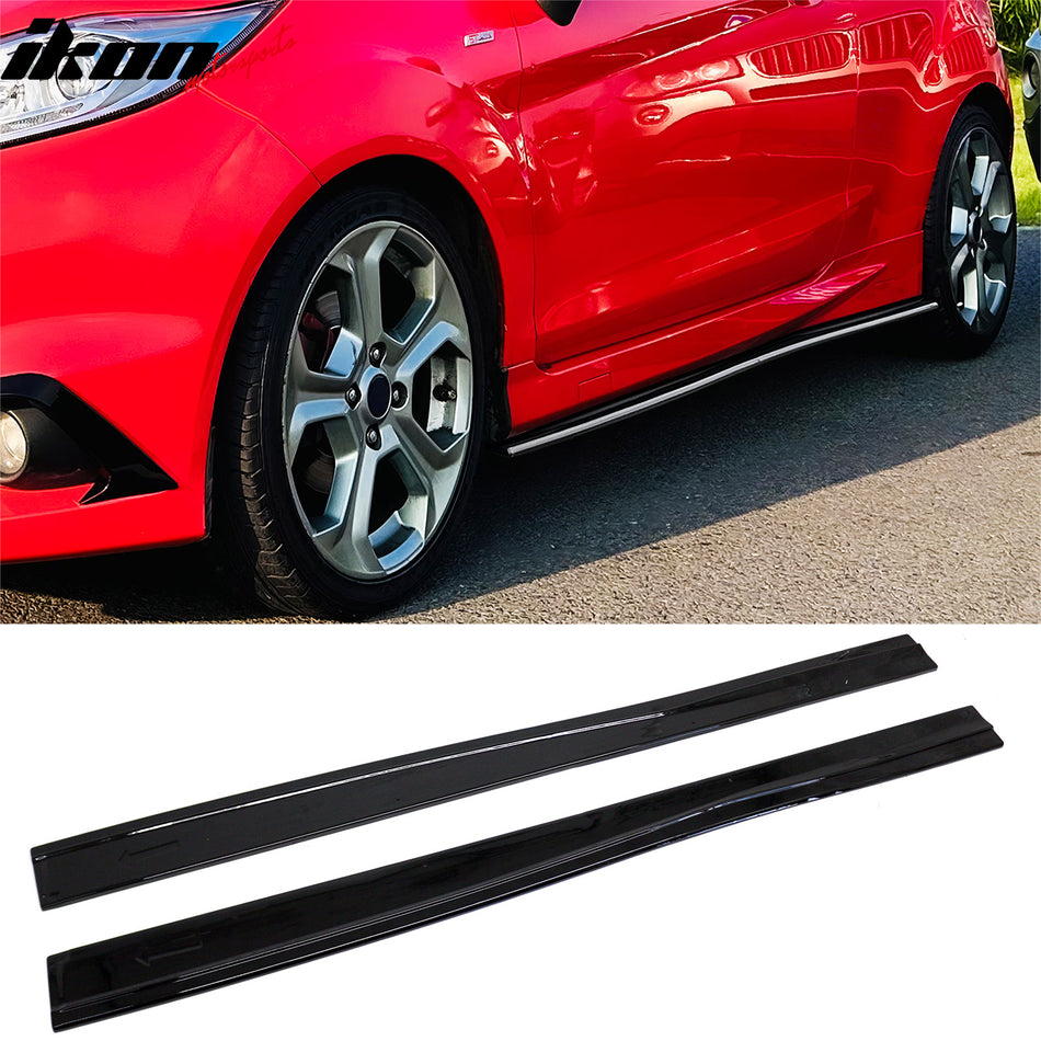2014-2019 Ford Fiesta ST & ST Line Side Skirts Extension Rocker Panel Splitter Lip Added on Body Kits IKON Style Painted Gloss Black ABS Plastic