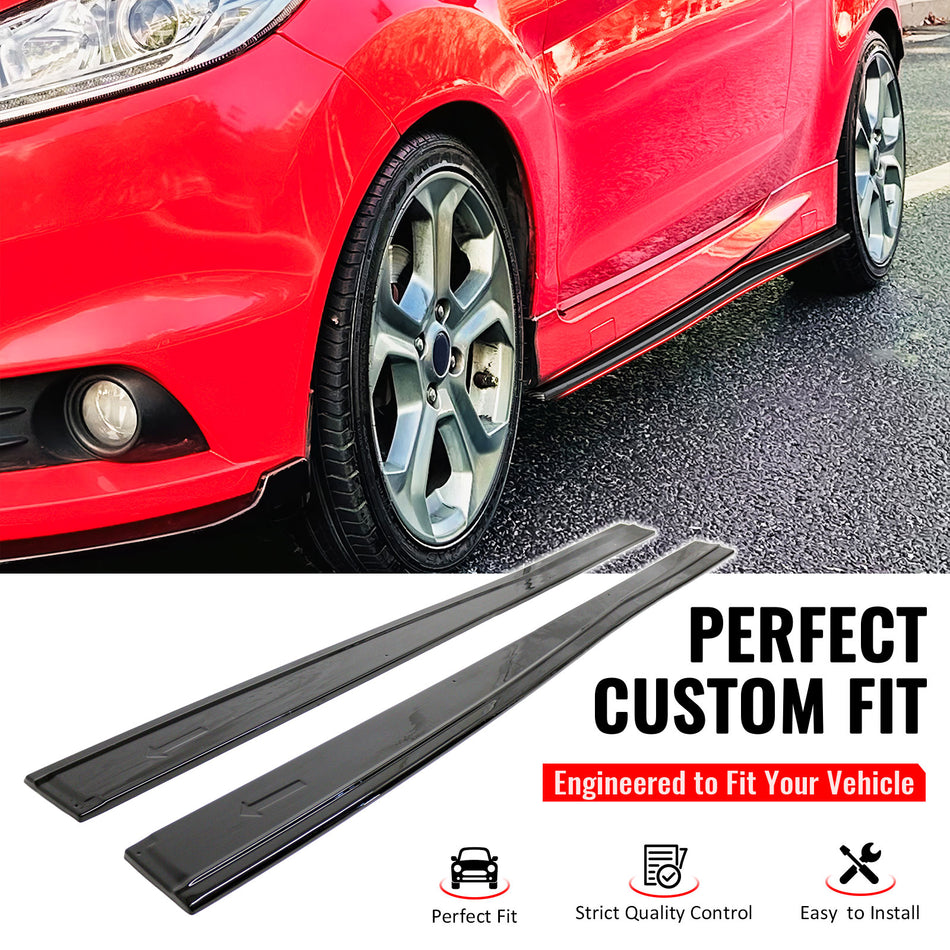 IKON MOTORSPORTS, Side Skirts Extension Compatible with 2014-2019 Ford Fiesta ST & ST Line, IKON Style Gloss Black ABS Plastic Rocker Panel Splitter Side Underbody Spoiler 2PCS