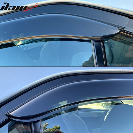Window Visors Compatible With 2014-2019 Toyota Corolla Sedan, Dark Smoke Car Rain Sun Window Shade Guard Visor by IKON MOTORSPORTS, 2015 2016