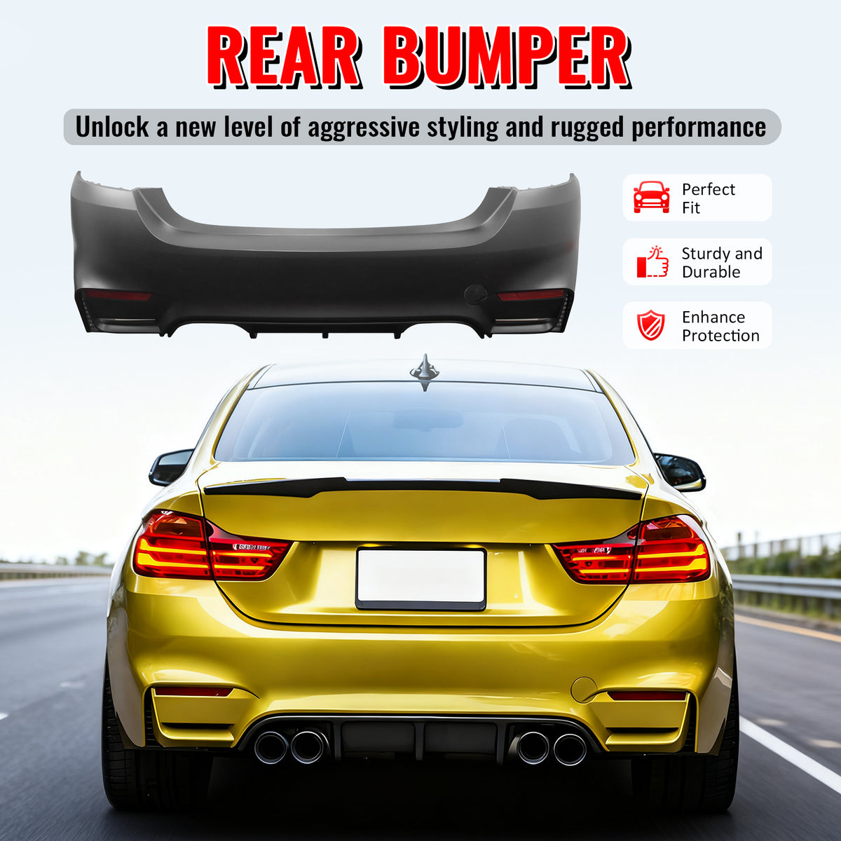 Fits 14-20 BMW F32 4 Series 420i 428i M4 Style Rear Bumper Cover Replacement PP