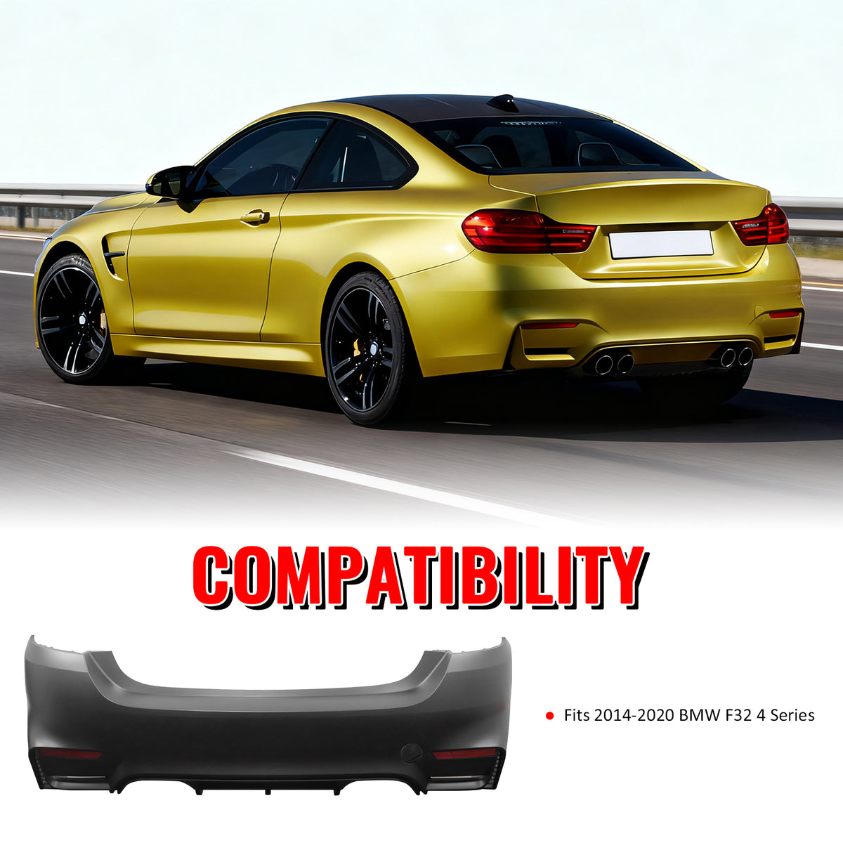 Fits 14-20 BMW F32 4 Series 420i 428i M4 Style Rear Bumper Cover Replacement PP