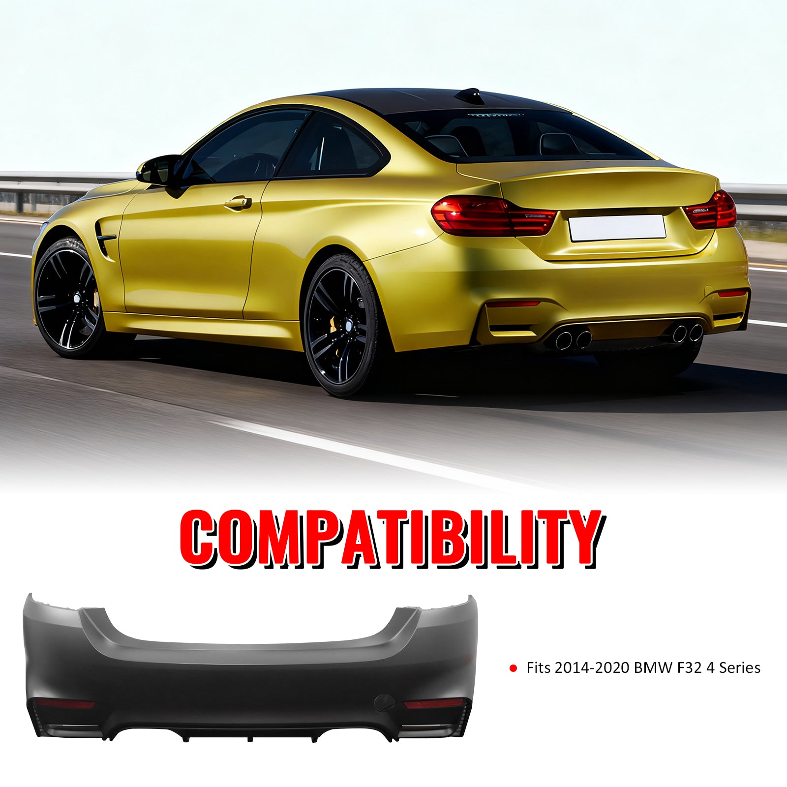 Fits 14-20 BMW F32 4 Series 420i 428i M4 Style Rear Bumper Cover Replacement PP