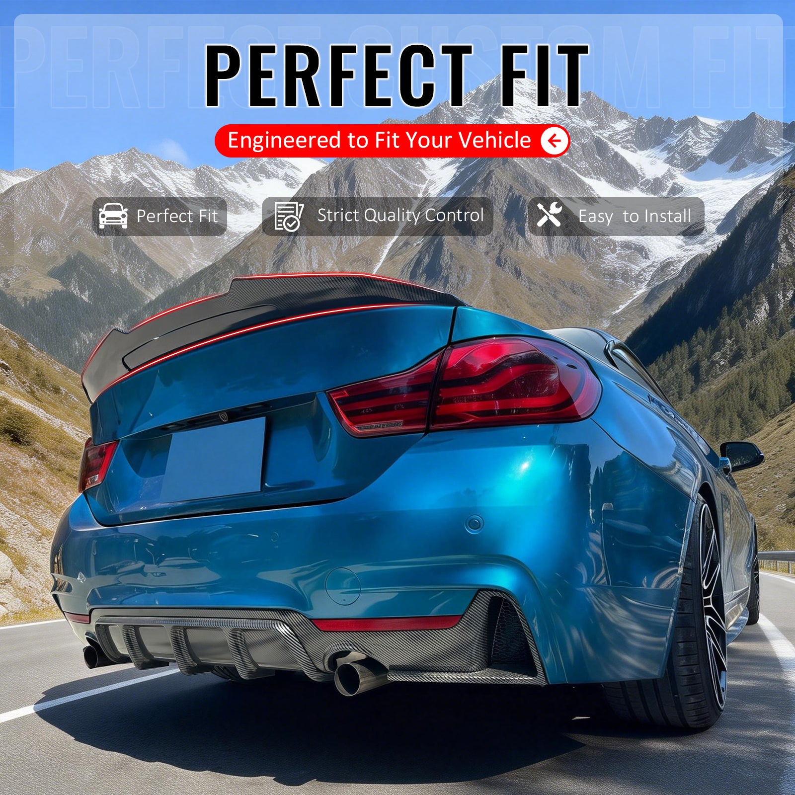 IKON MOTORSPORTS, Trunk Spoiler Compatible with 2014-2020 BMW F32 4-Series Coupe, Matte Black PSM Style ABS Plastic Rear Trunk Lid Spoiler Wing Lip