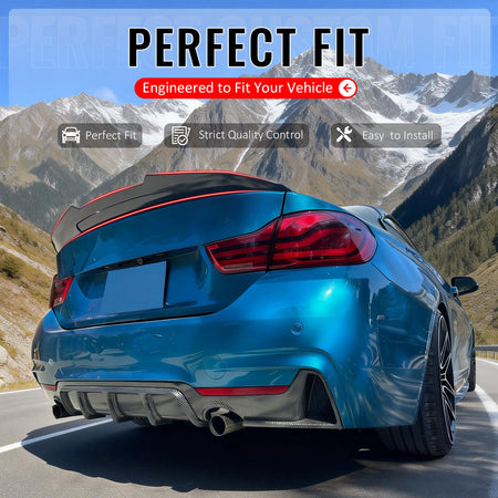 IKON MOTORSPORTS, Trunk Spoiler Compatible with 2014-2020 BMW F32 4-Series Coupe, Carbon Fiber Print PSM Style ABS Plastic Rear Trunk Lid Spoiler Wing Lip