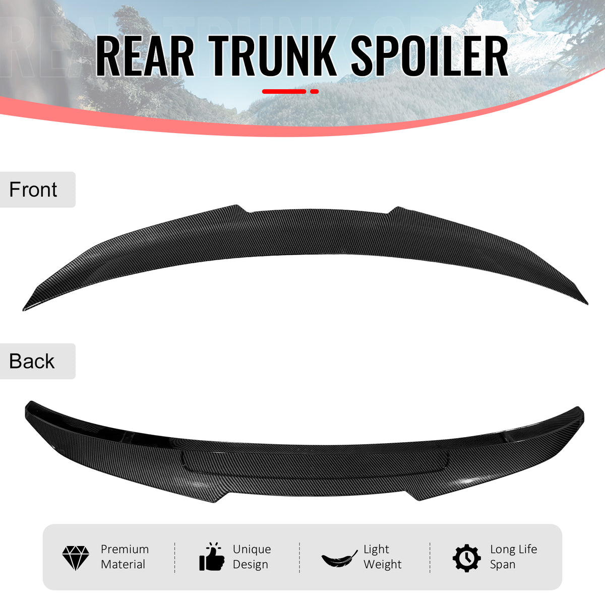 Fits 14-20 BMW F32 4-Series Coupe PSM Style Trunk Spoiler Lip Carbon Fiber Print