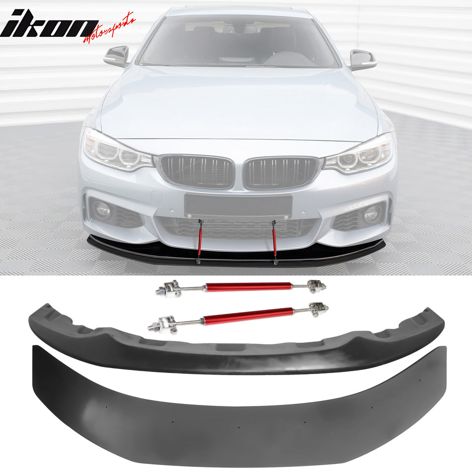 2014-2020 BMW F32 F33 F36 Front Bumper Lip + Splitter + Red Strut Rods