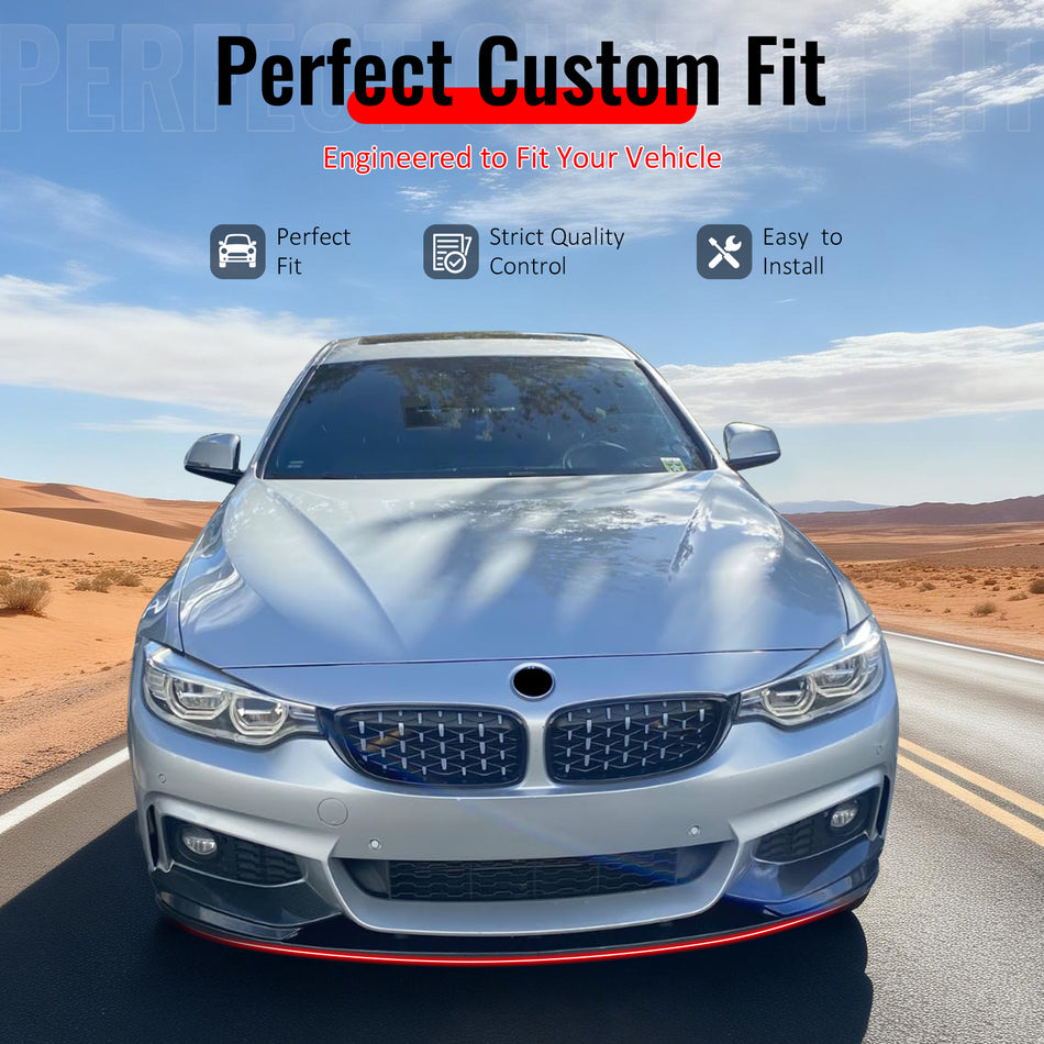 IKON MOTORSPORTS Front Bumper Lip, Compatible with 2014-2020 F32 F33 4-Series 2-Door & F36 Gran Coupe 4-Door, MP Style Carbon Fiber Print ABS Add-on Air Dam Chin Spoiler Protector Splitter 4PCS
