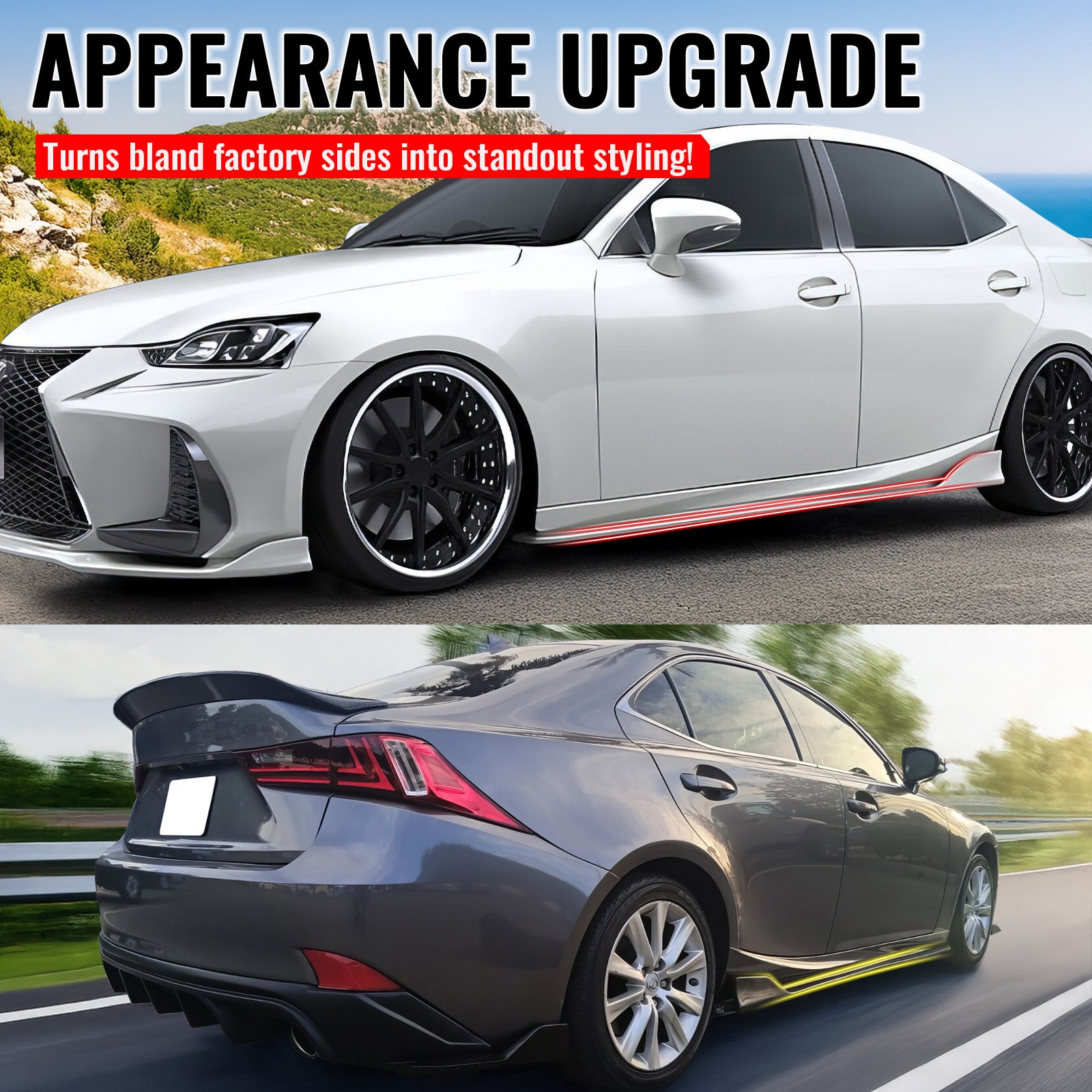 Fits 14-20 Lexus IS Sedan Artisan Style Side Skirts Extension Lip Gloss Black PP