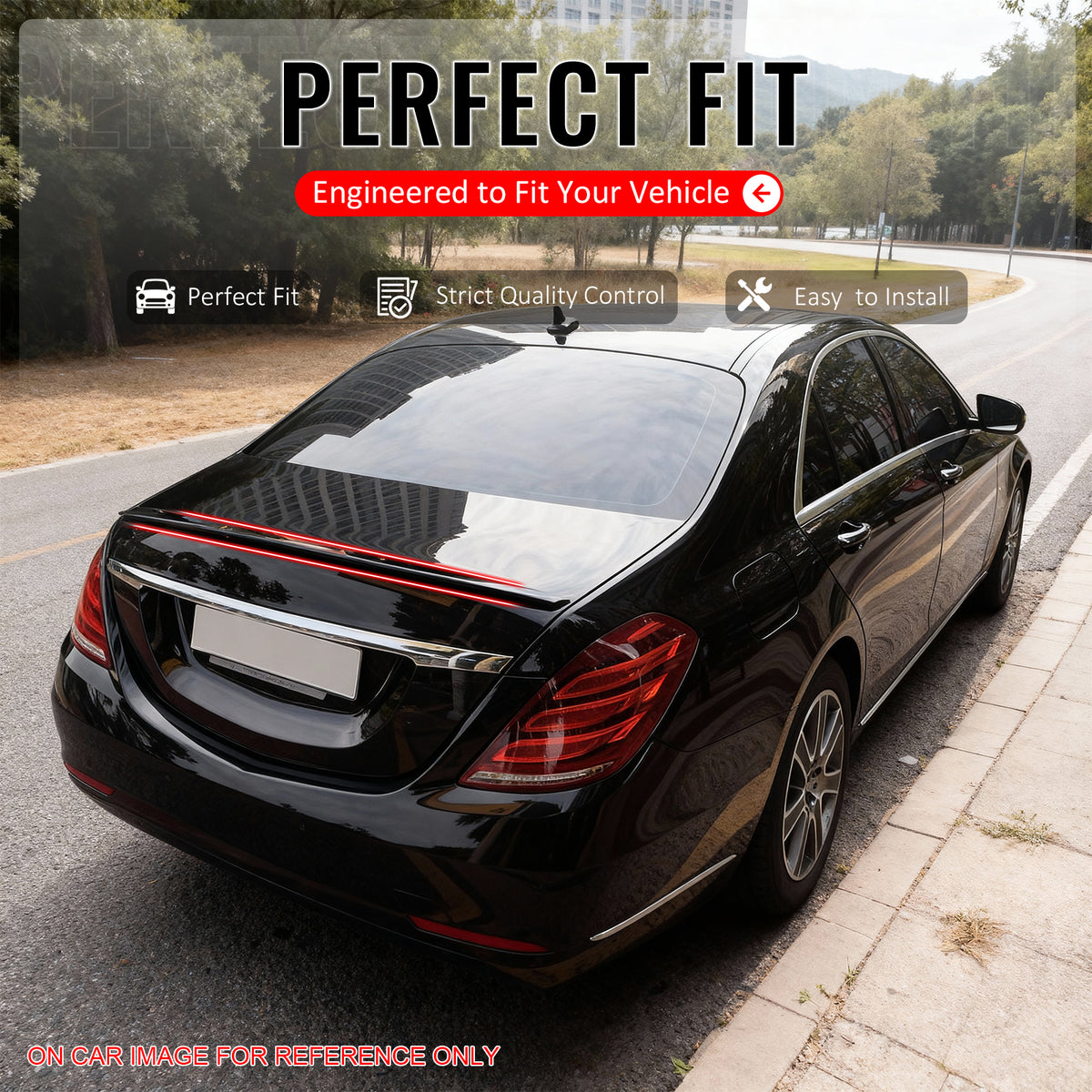 IKON MOTORSPORTS, Trunk Spoiler Compatible with 2014-2020 Mercedes-Benz W222 S-Class Sedan 4-Door, Matte Black AMG Style ABS Plastic Rear Trunk Lid Spoiler Wing Lip