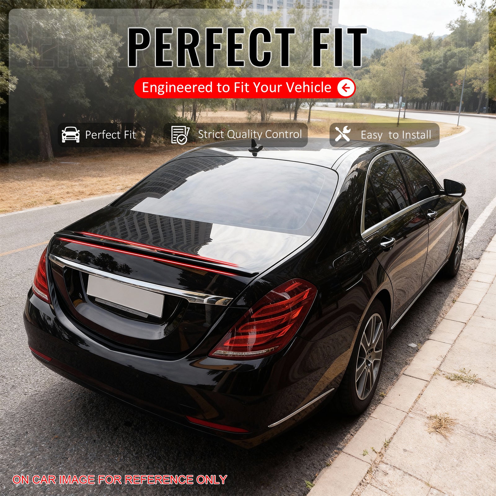 IKON MOTORSPORTS, Trunk Spoiler Compatible with 2014-2020 Mercedes-Benz W222 S-Class Sedan 4-Door, Matte Black AMG Style ABS Plastic Rear Trunk Lid Spoiler Wing Lip