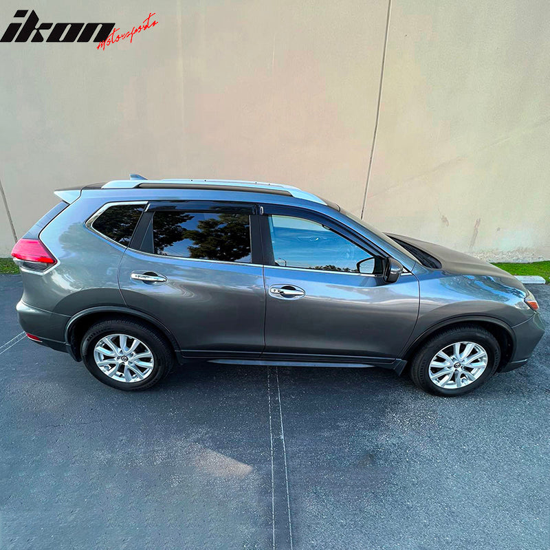 IKON MOTORSPORTS Window Visor Compatible With 2014-2020 Nissan Rogue All Models ( Not Fits Rogue Sport ) , Acrylic Unpainted Black