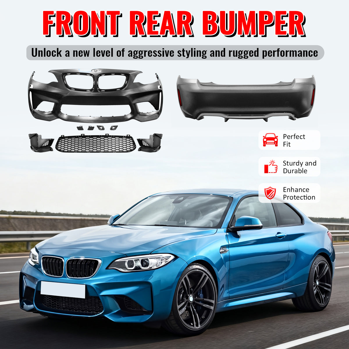 Fits 14-21 BMW F22 F23 2 Series M2 Style Front Rear Bumper Cover Replacement PP