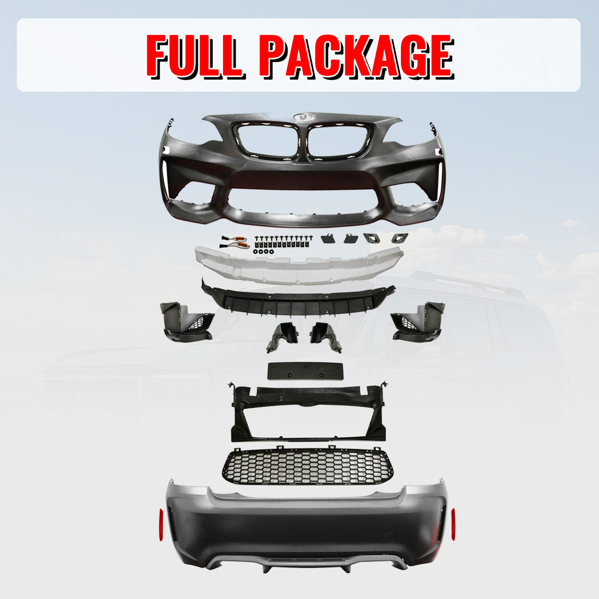 Fits 14-21 BMW F22 F23 2 Series M2 Style Front Rear Bumper Cover Replacement PP