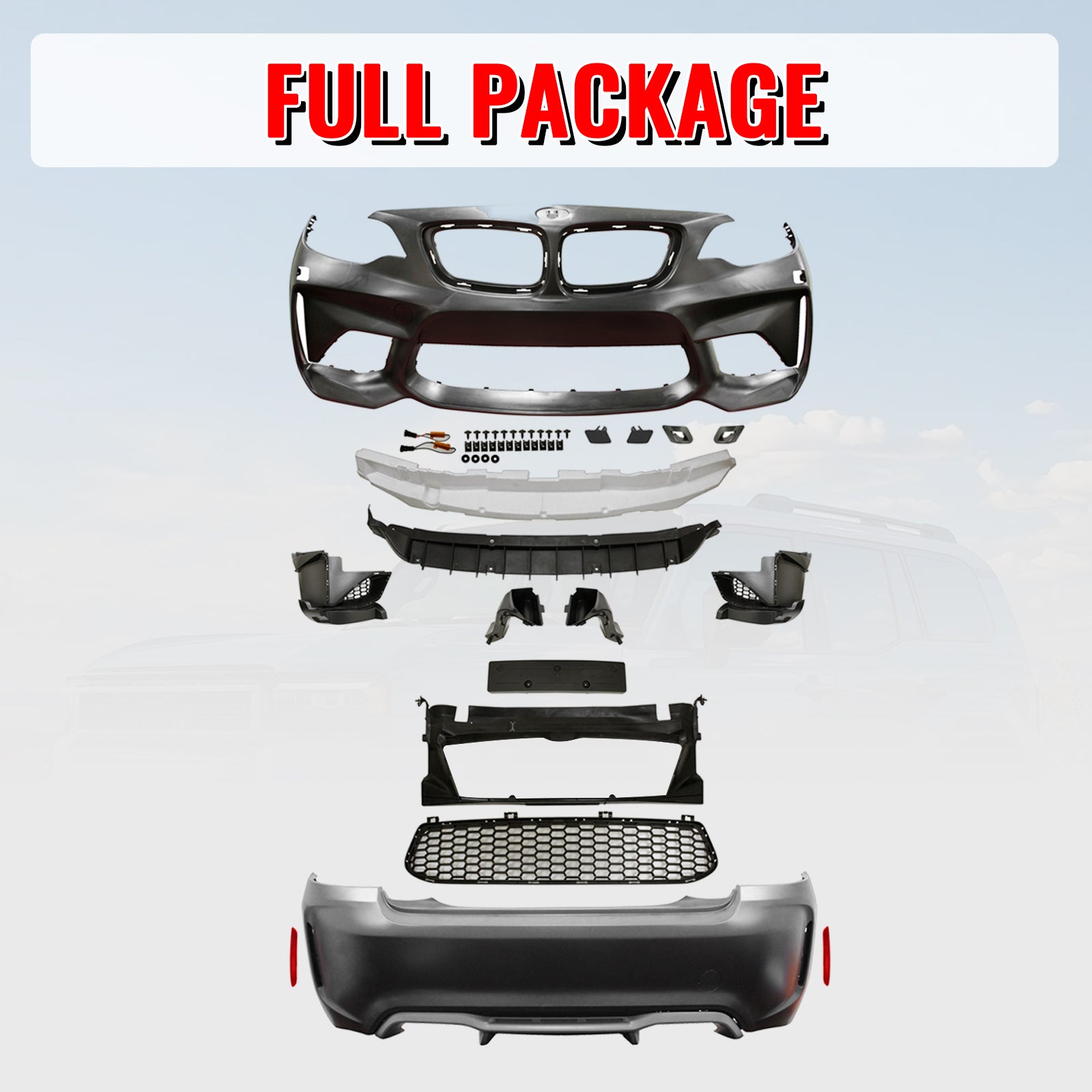 Fits 14-21 BMW F22 F23 2 Series M2 Style Front Rear Bumper Cover Replacement PP