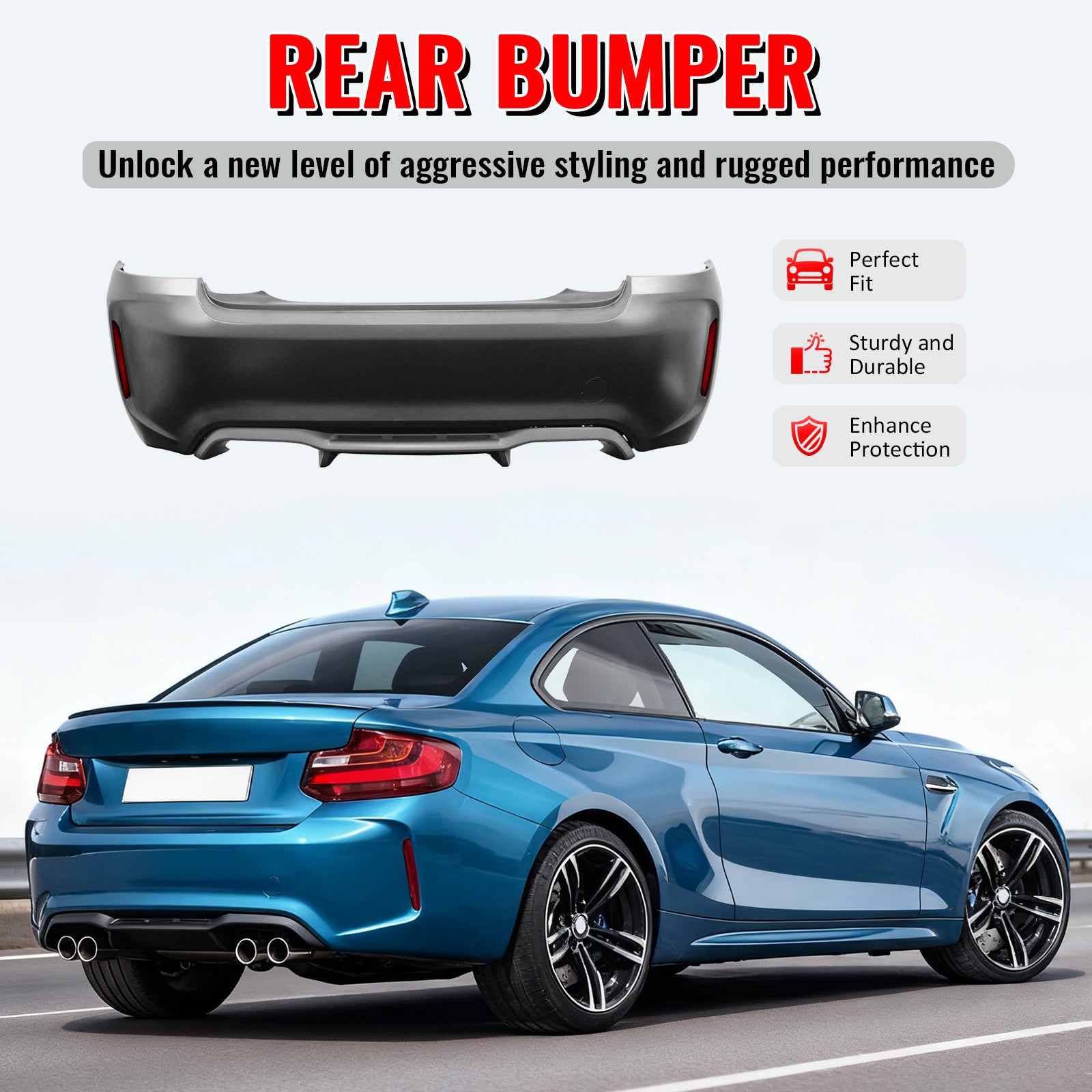 Fits 14-21 BMW F22 F23 2 Series M2 Style Rear Bumper Cover Replacement PP